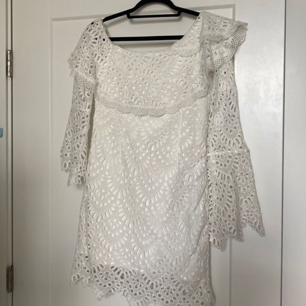 Boston Proper off the shoulder white eyelet mini dress by INA lined size… - Picture 2 of 10